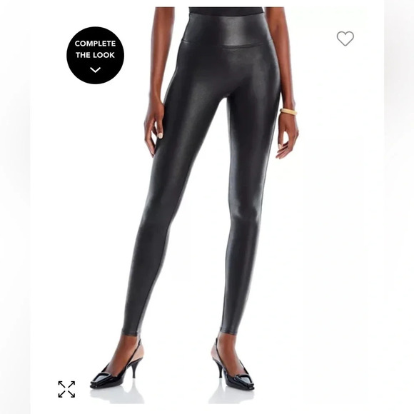shimmery / shiny black Spanx faux leather leggings size large tall - Picture 1 of 7
